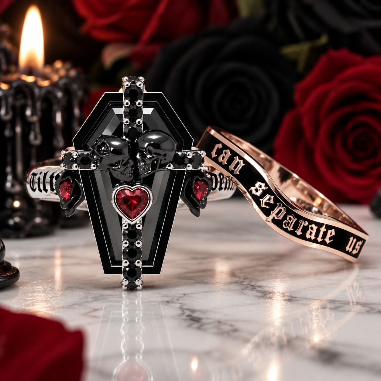 Only Death Can Separate Us Coffin Cut Diamond Option Wedding Rings-Black Diamonds New York