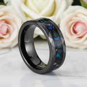 Opal and Metal Slag Inlay Hammered Black Tungsten Carbide Ring-Black Diamonds New York