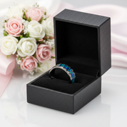 Opal and Metal Slag Inlay Hammered Black Tungsten Carbide Ring-Black Diamonds New York