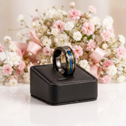 Opal and Metal Slag Inlay Tungsten Wedding Band-Black Diamonds New York