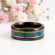 Opal and Metal Slag Inlay Tungsten Wedding Band-Black Diamonds New York