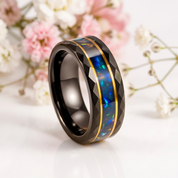 Opal and Metal Slag Inlay Tungsten Wedding Band-Black Diamonds New York