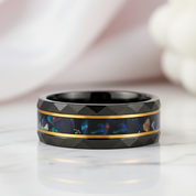 Opal and Metal Slag Inlay Tungsten Wedding Band-Black Diamonds New York