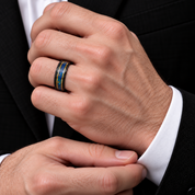Opal and Metal Slag Inlay Tungsten Wedding Band-Black Diamonds New York