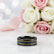 Opal and Metal Slag Inlay Tungsten Wedding Band-Black Diamonds New York