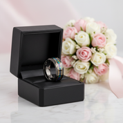 Opal and Metal Slag Inlay Tungsten Wedding Band-Black Diamonds New York