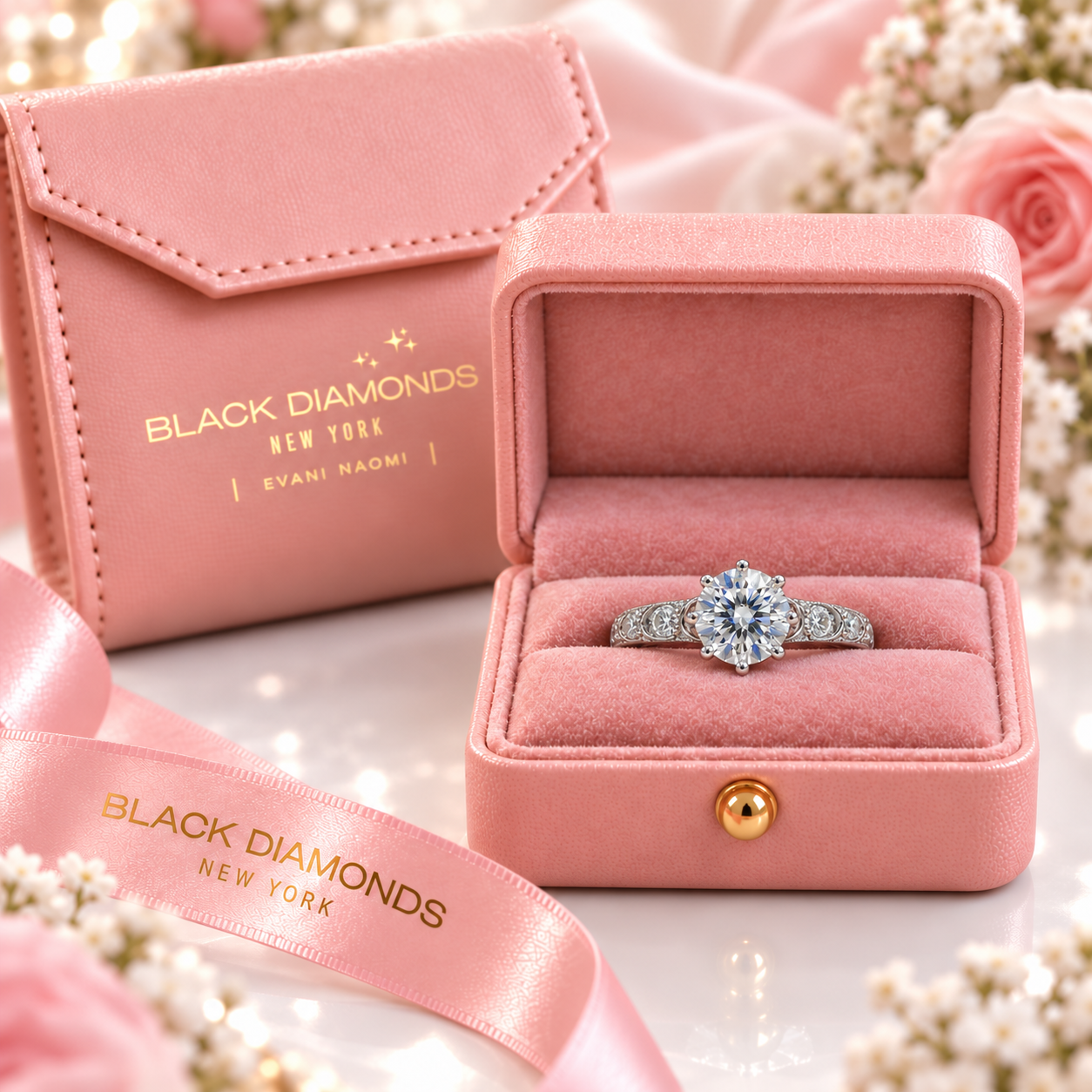 1.0ct Round Diamond Option Retro Engagement Ring-Black Diamonds New York