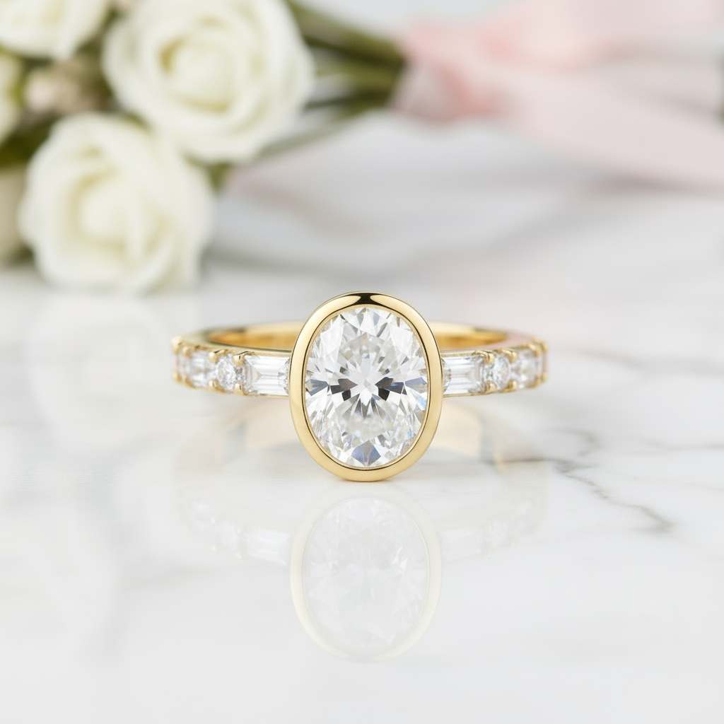 Oval-cut 2.0 Ct Sparkling Diamond Option Engagement Ring-Black Diamonds New York