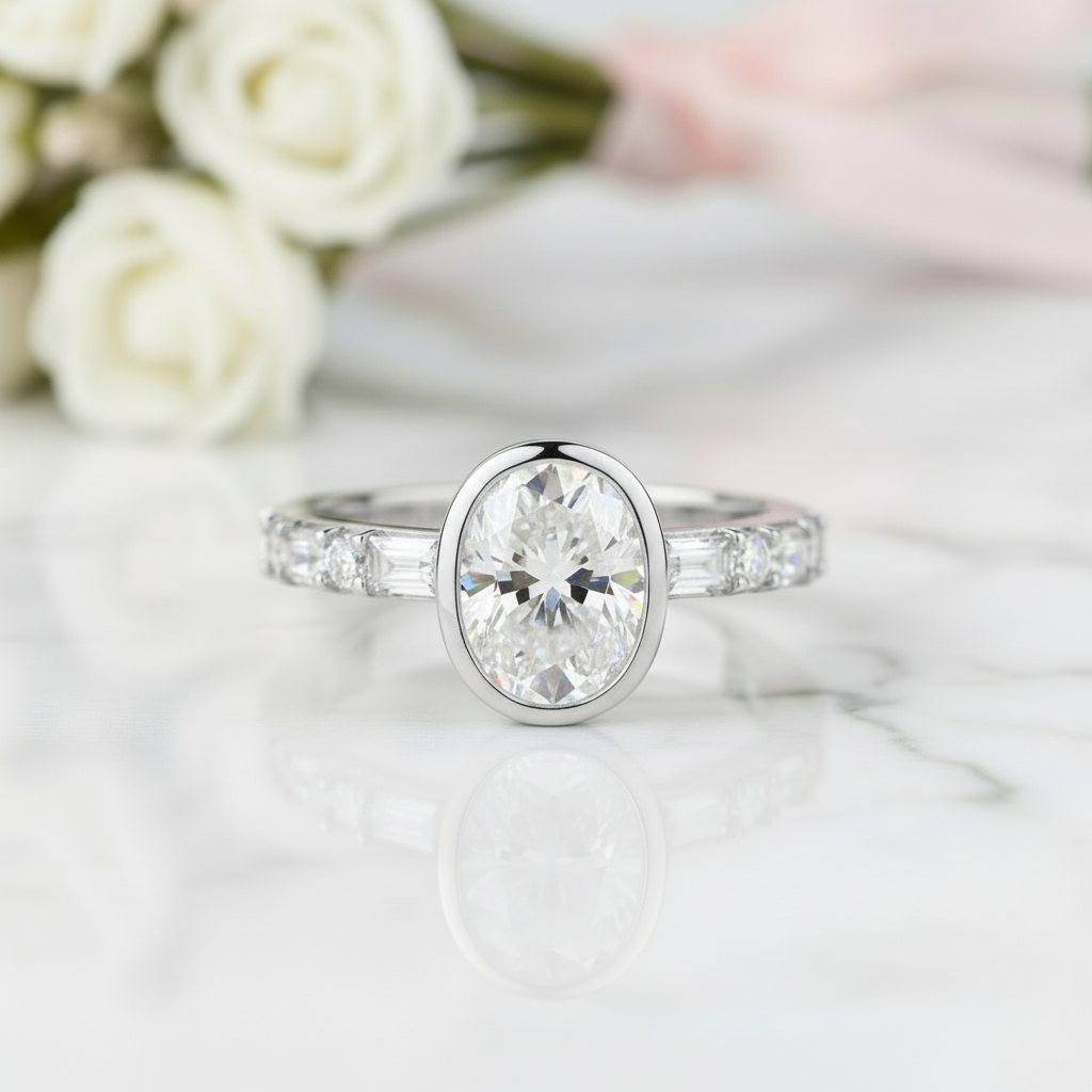 Oval-cut 2.0 Ct Sparkling Diamond Option Engagement Ring-Black Diamonds New York