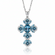 Oval-cut London Blue Topaz Gemstone Cross Necklace-Black Diamonds New York