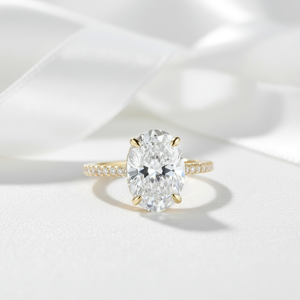 Oval 4ct Diamond Solid Gold Solitaire Engagement Ring-Black Diamonds New York