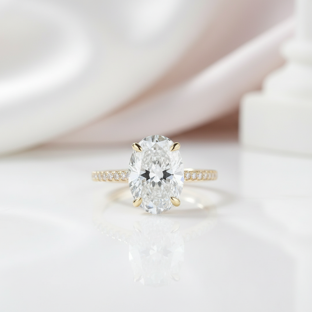 Oval 4ct Diamond Solid Gold Solitaire Engagement Ring-Black Diamonds New York