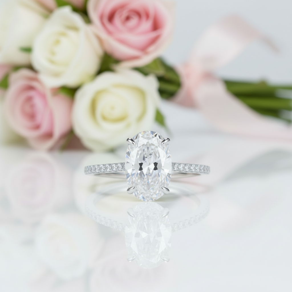 Oval 4ct Diamond Option Solid Gold Solitaire Engagement Ring-Black Diamonds New York