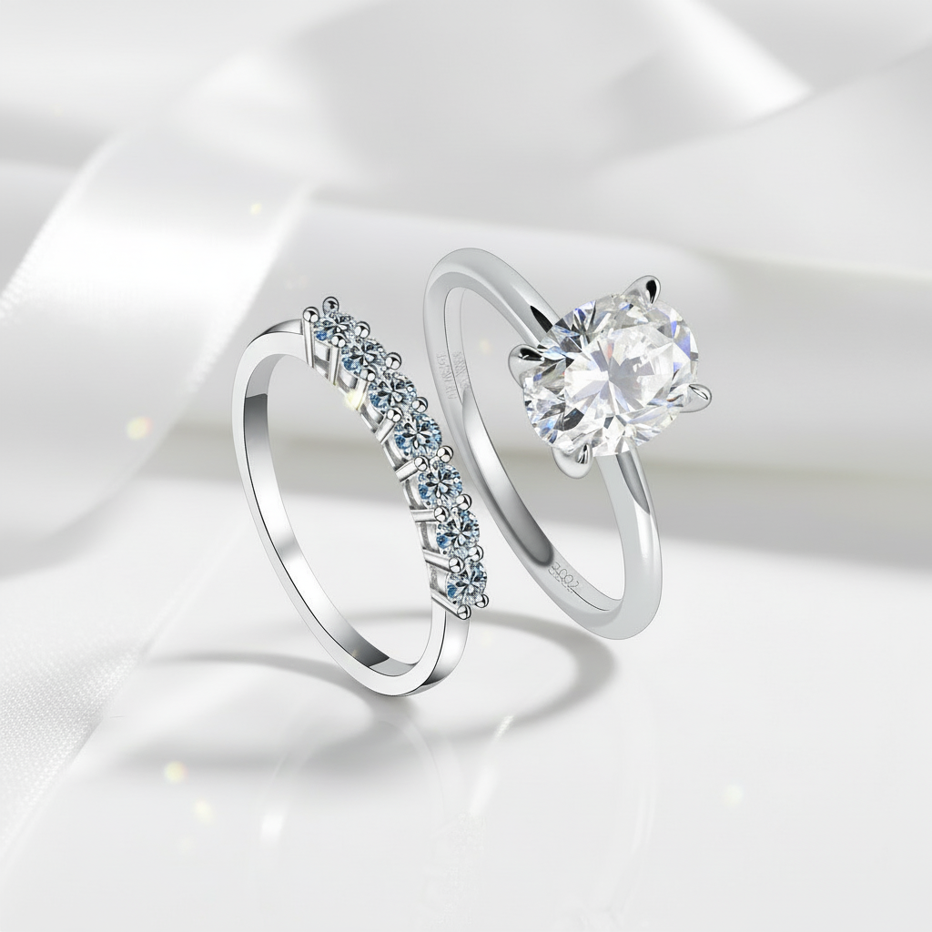 Oval Cut 2.0 Ct Diamond Solitaire Wedding Ring Set-Black Diamonds New York