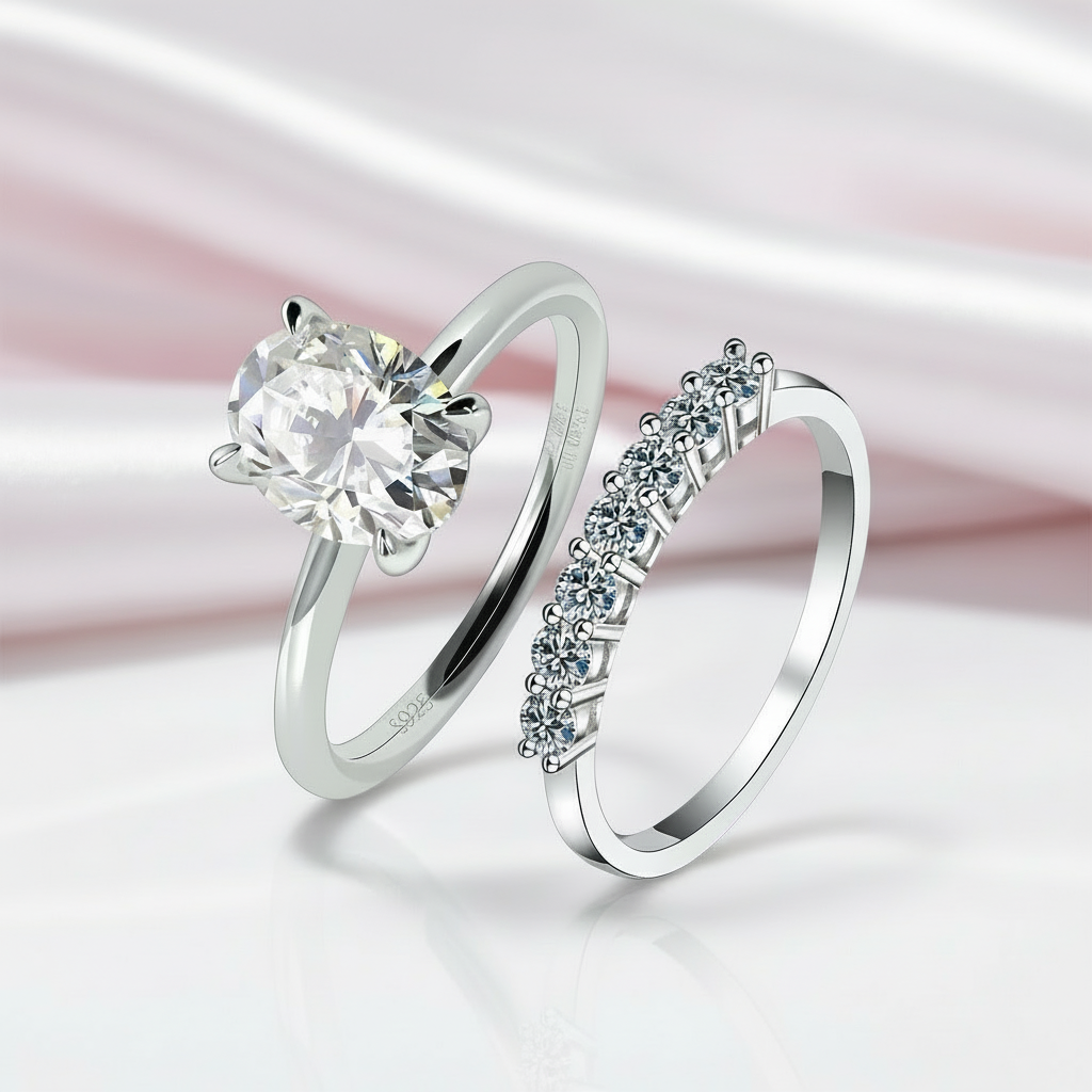 Oval Cut 2.0 Ct Diamond Solitaire Wedding Ring Set-Black Diamonds New York