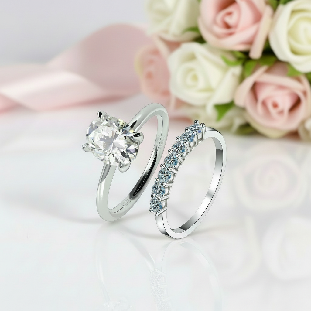 Oval Cut 2.0 Ct Diamond Solitaire Wedding Ring Set-Black Diamonds New York