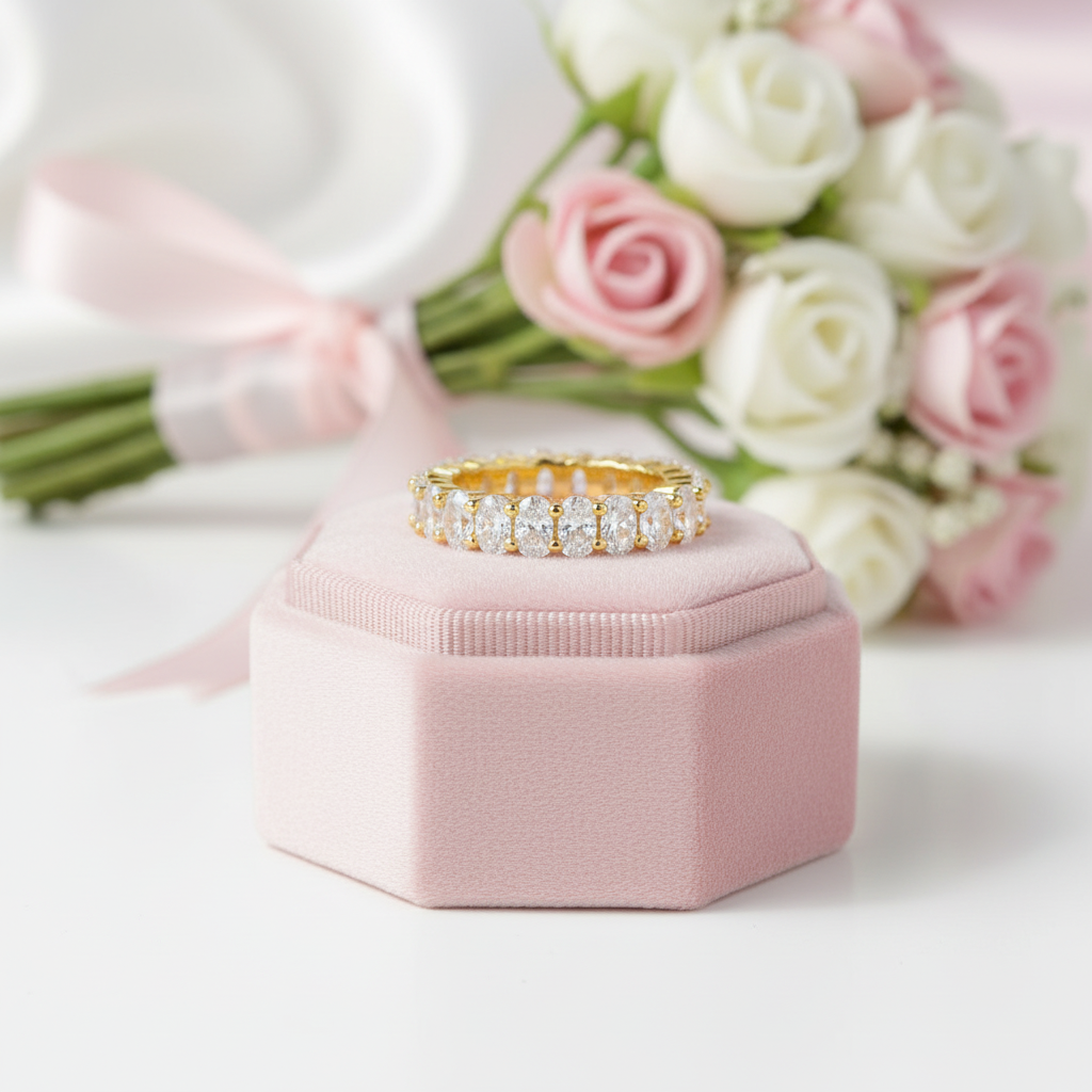 Oval Cut Diamond Option Eternity Wedding Band in Yellow Gold-Black Diamonds New York