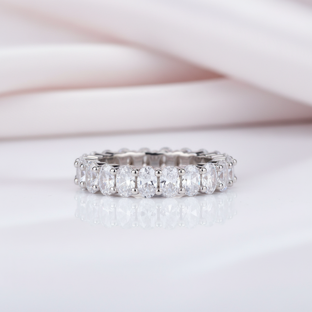 Oval Cut Diamond Option Eternity Wedding Ring Band Jewelry-Black Diamonds New York