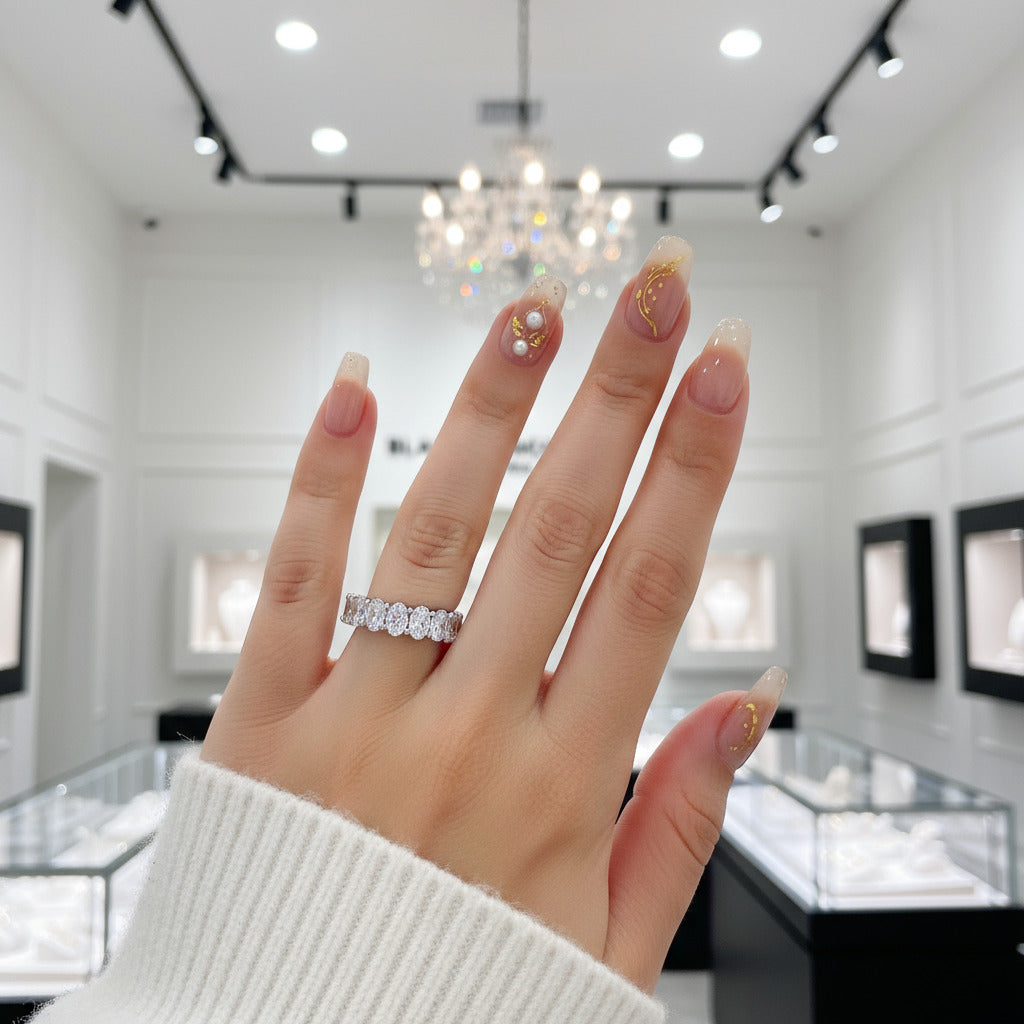 Oval Cut Diamond Eternity Wedding Ring Band Jewelry-Black Diamonds New York