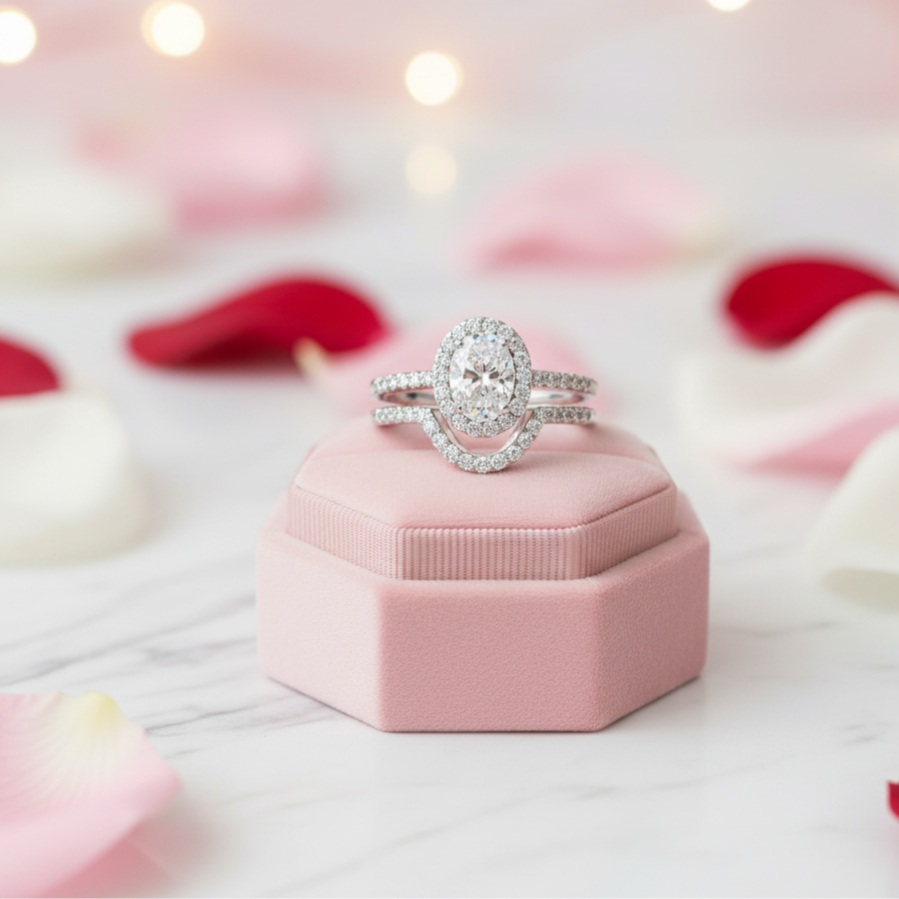 Oval Cut Diamond Halo White Gold Engagement Ring Set-Black Diamonds New York