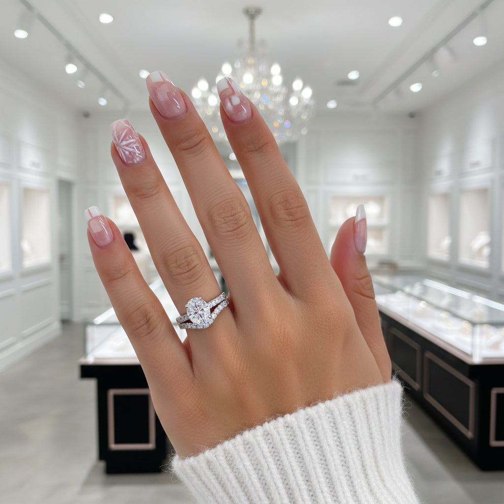 Oval Cut Diamond Option Bridal Ring Set Wedding Band-Black Diamonds New York