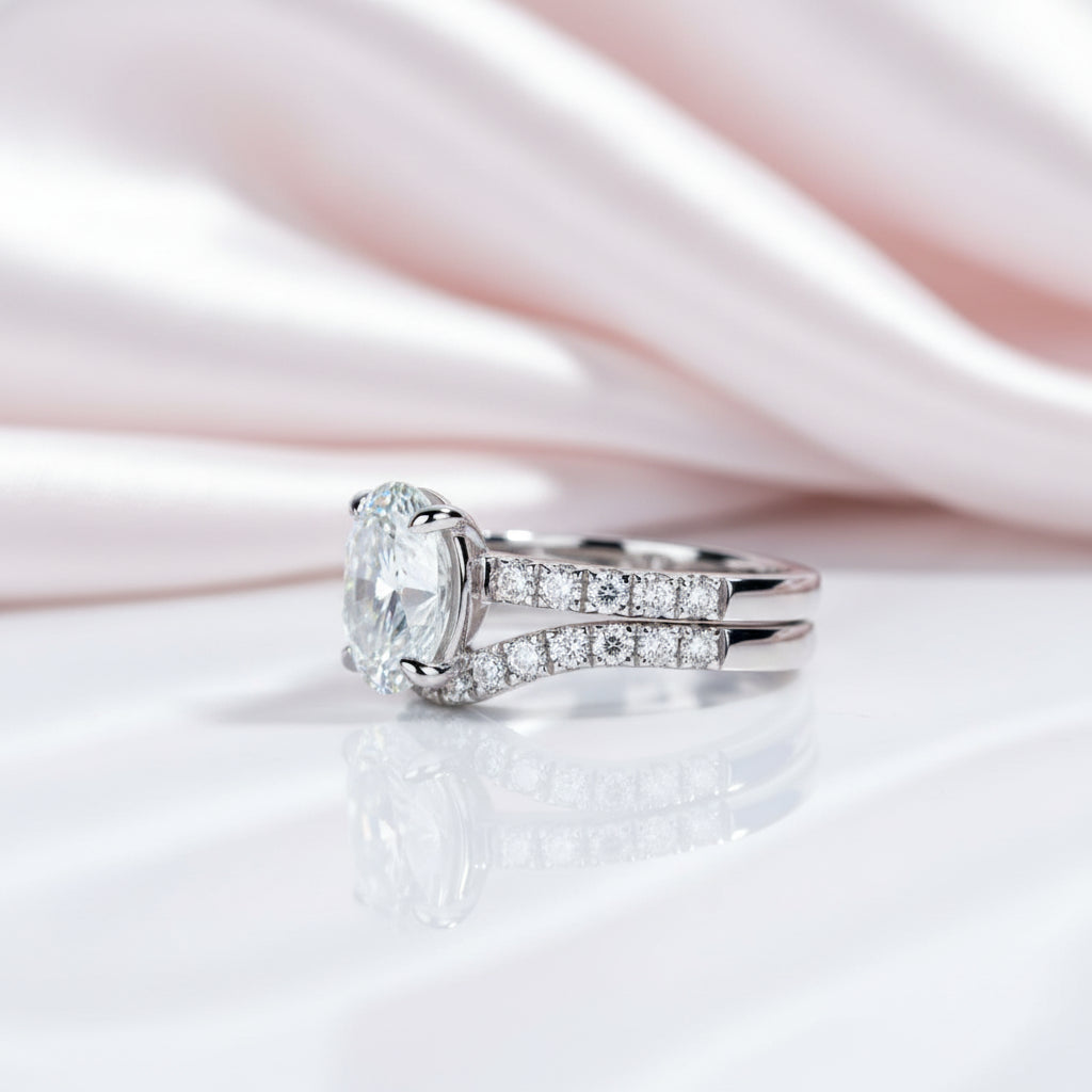 Oval Cut Diamond Option Bridal Ring Set Wedding Band-Black Diamonds New York