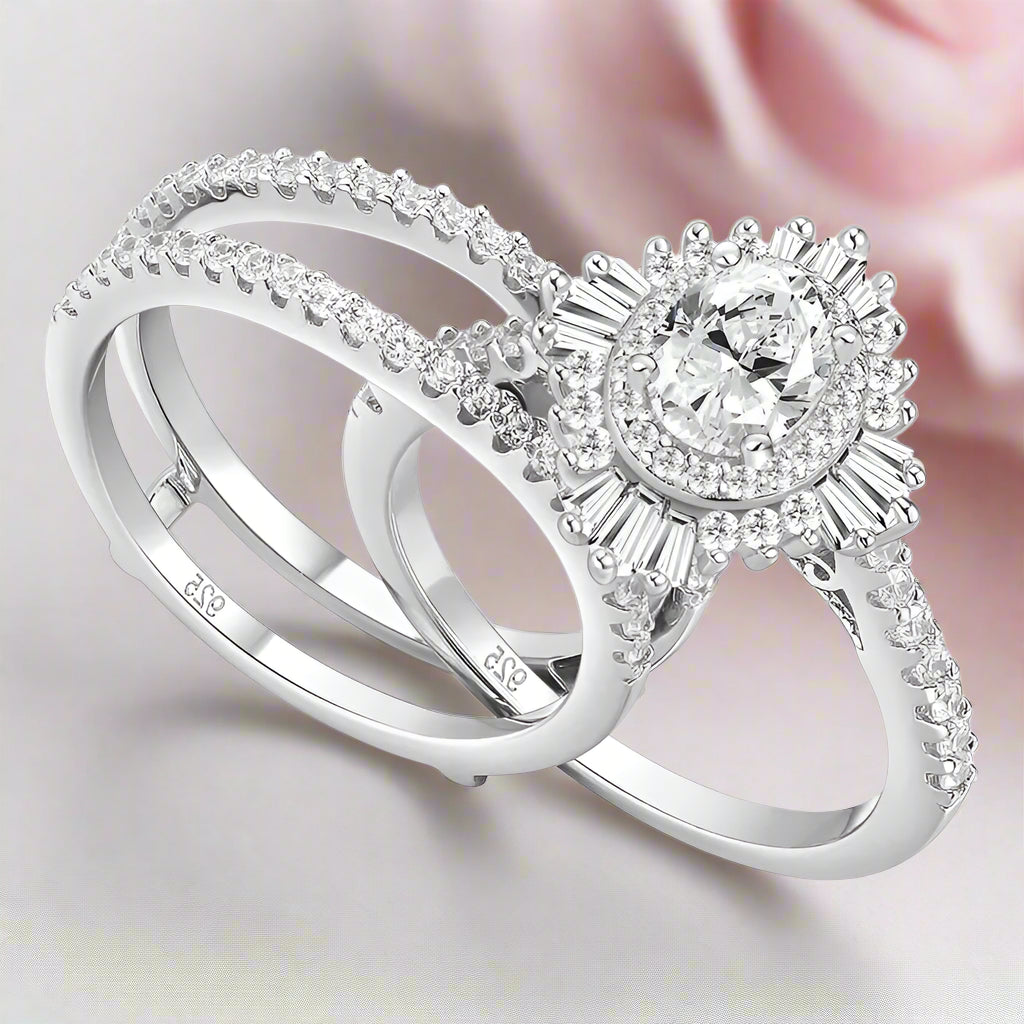 Oval Cut Diamond Sunflower Engagement Ring Set-Black Diamonds New York