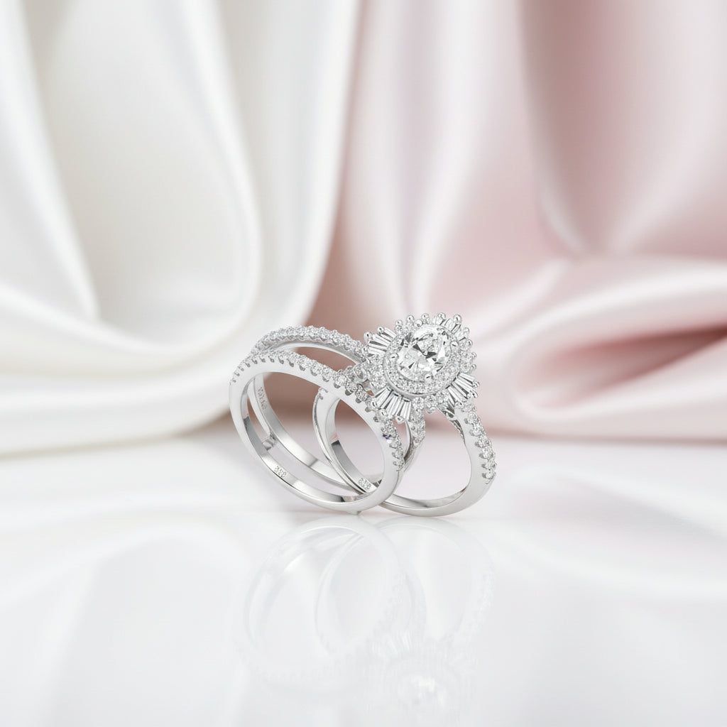 Oval Cut Diamond Option Sunflower Engagement Ring Set-Black Diamonds New York