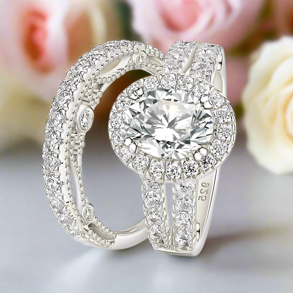 Oval Cut Diamond Vintage Halo Engagement Ring Set-Black Diamonds New York