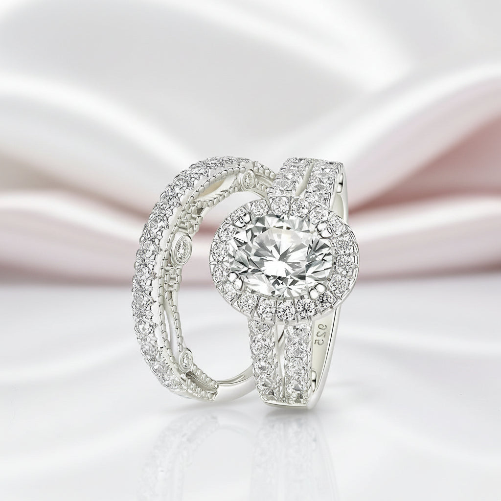 Oval Cut Diamond Option Vintage Halo Engagement Ring Set-Black Diamonds New York