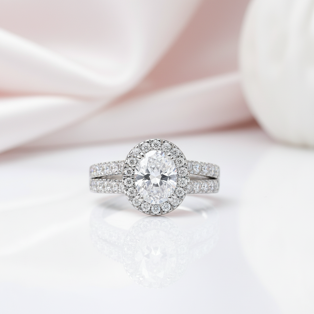 Oval Cut Diamond Vintage Halo Engagement Ring Set-Black Diamonds New York