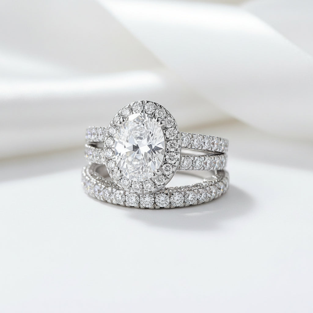 Oval Cut Diamond Vintage Halo Engagement Ring Set – Black Diamonds