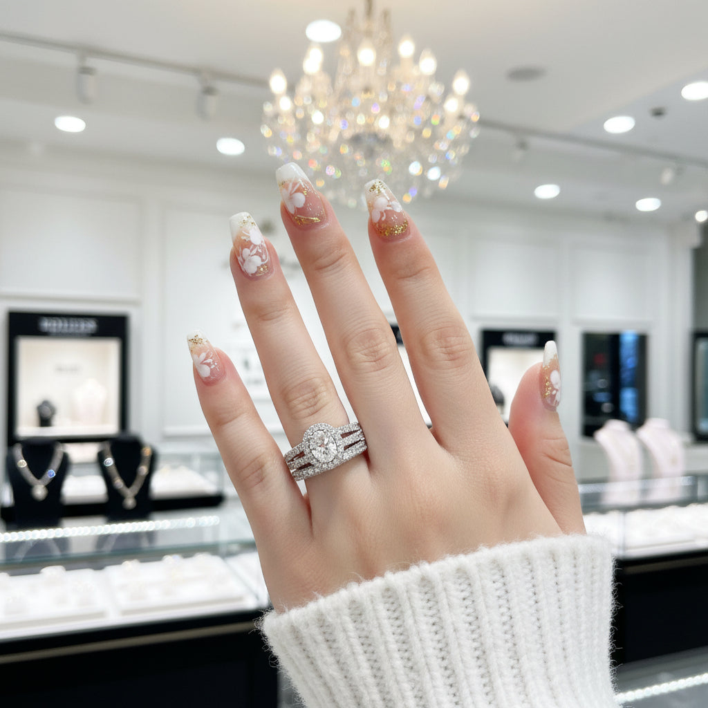 Oval Cut Diamond Vintage Halo Engagement Ring Set-Black Diamonds New York