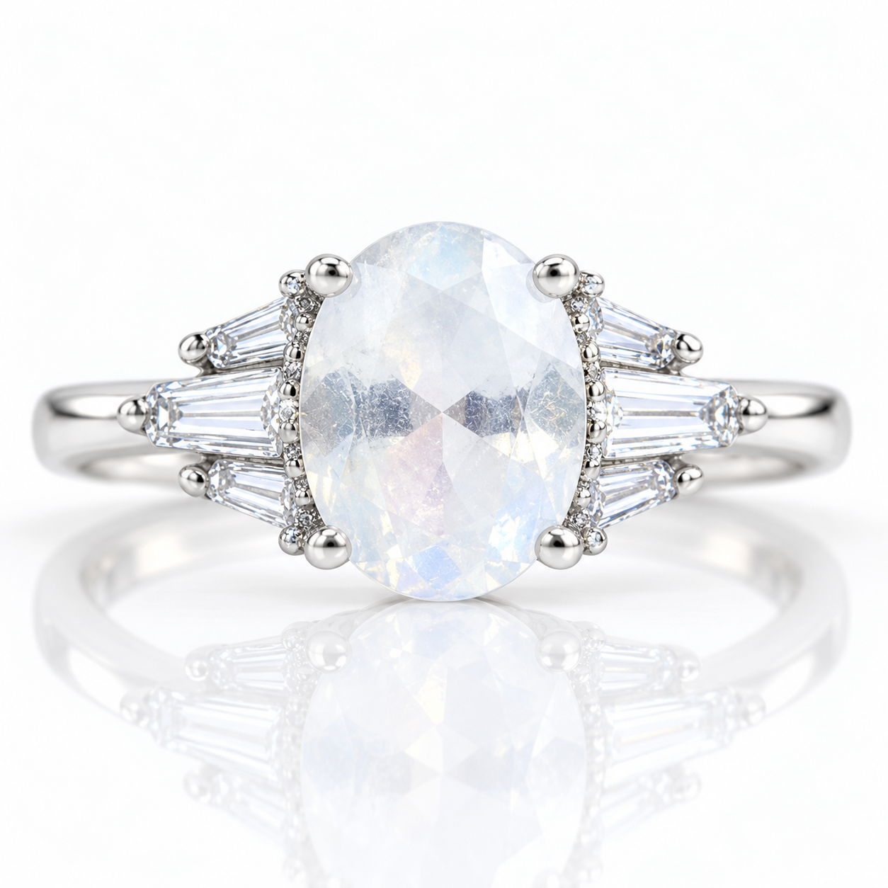 Oval Cut Moonstone Engagement Ring-Black Diamonds New York