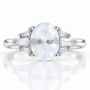 Oval Cut Moonstone Engagement Ring-Black Diamonds New York