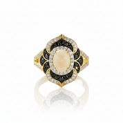 Oval Cut Opal Flower Engagement Ring-Black Diamonds New York