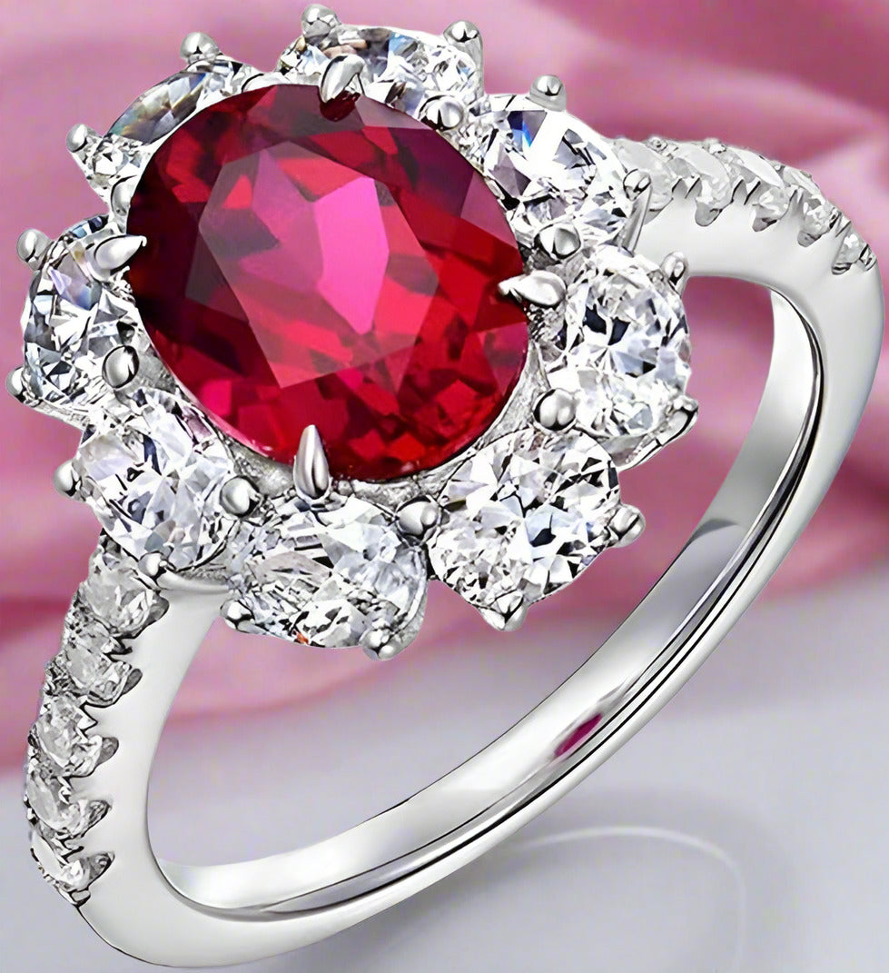 Oval Cut Red Ruby Diamond Halo Engagement Ring-Black Diamonds New York