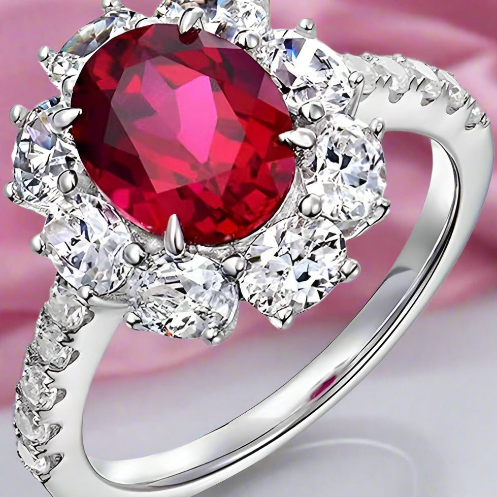 Oval Cut Red Ruby Diamond Halo Engagement Ring-Black Diamonds New York