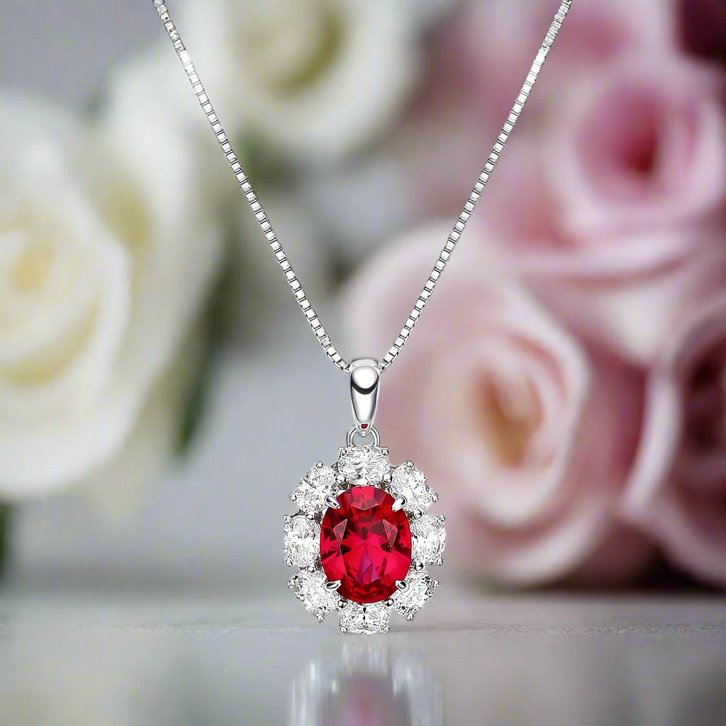 Oval Cut Red Ruby Diamond Halo Engagement Ring-Black Diamonds New York