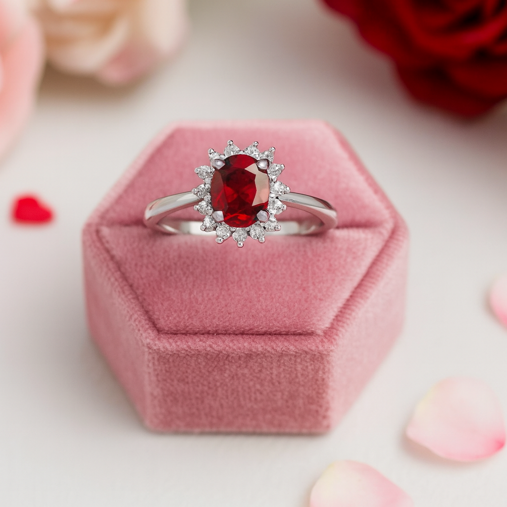 Oval Cut Ruby Engagement Ring-Black Diamonds New York