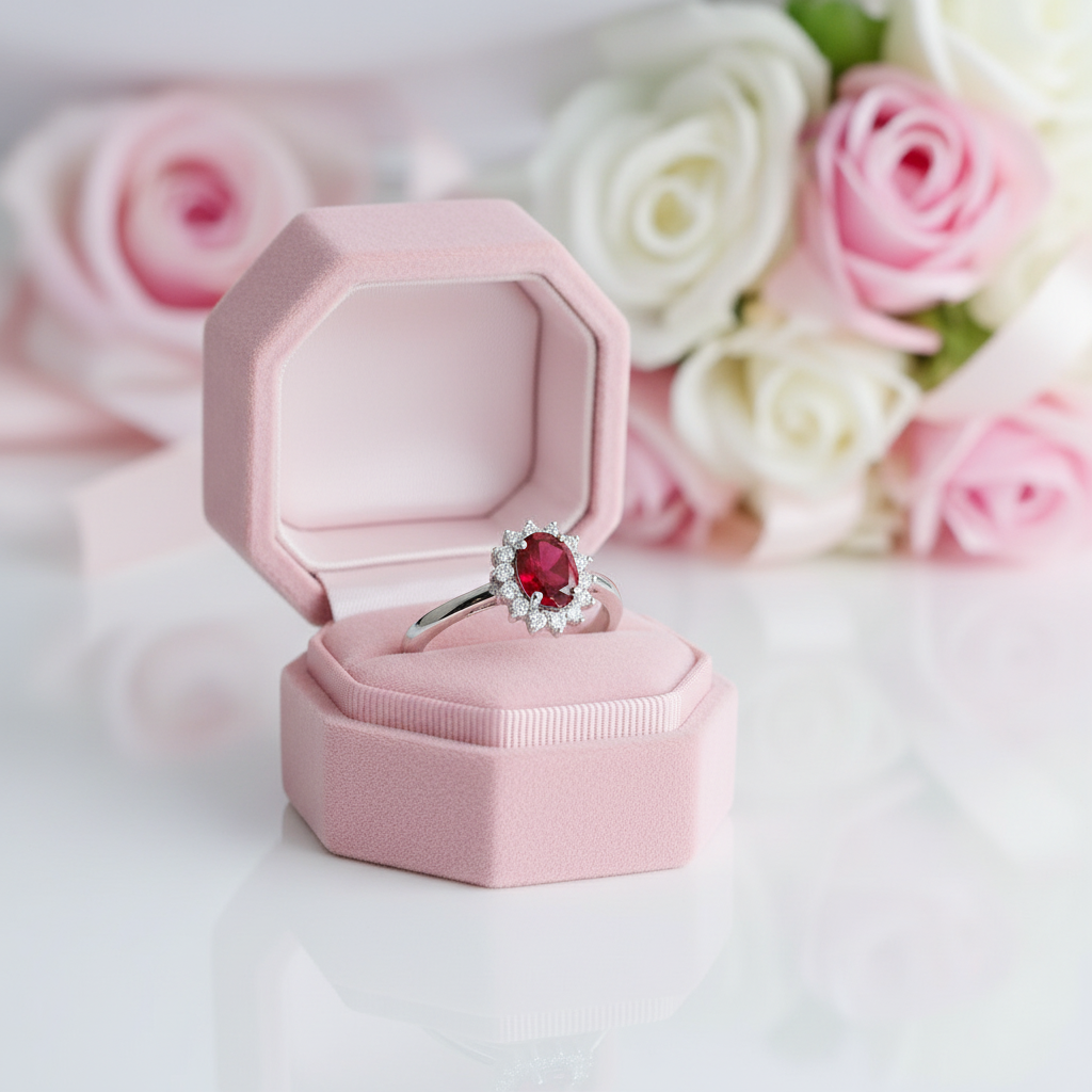 Oval Cut Ruby Engagement Ring-Black Diamonds New York