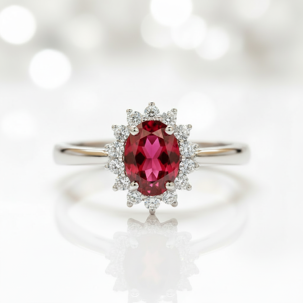 Oval Cut Ruby Engagement Ring-Black Diamonds New York