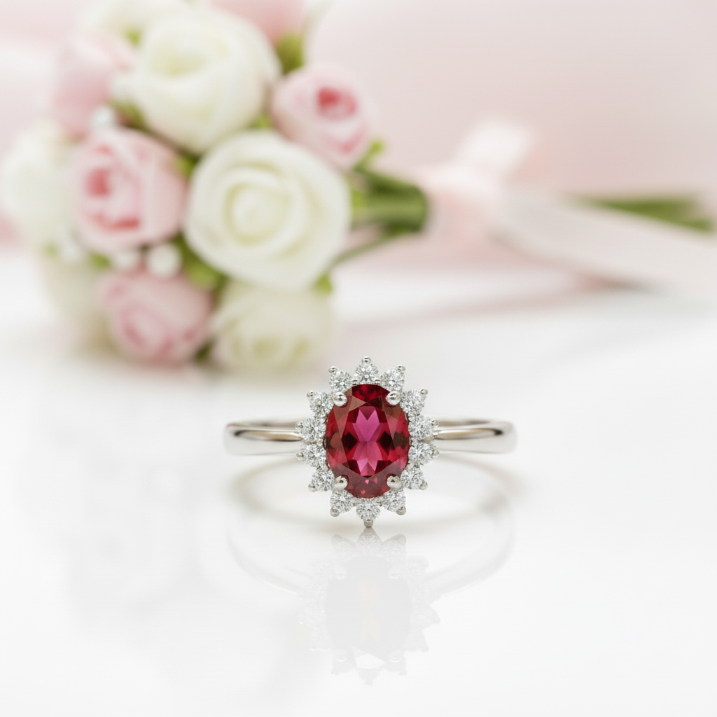 Oval Cut Ruby Engagement Ring-Black Diamonds New York