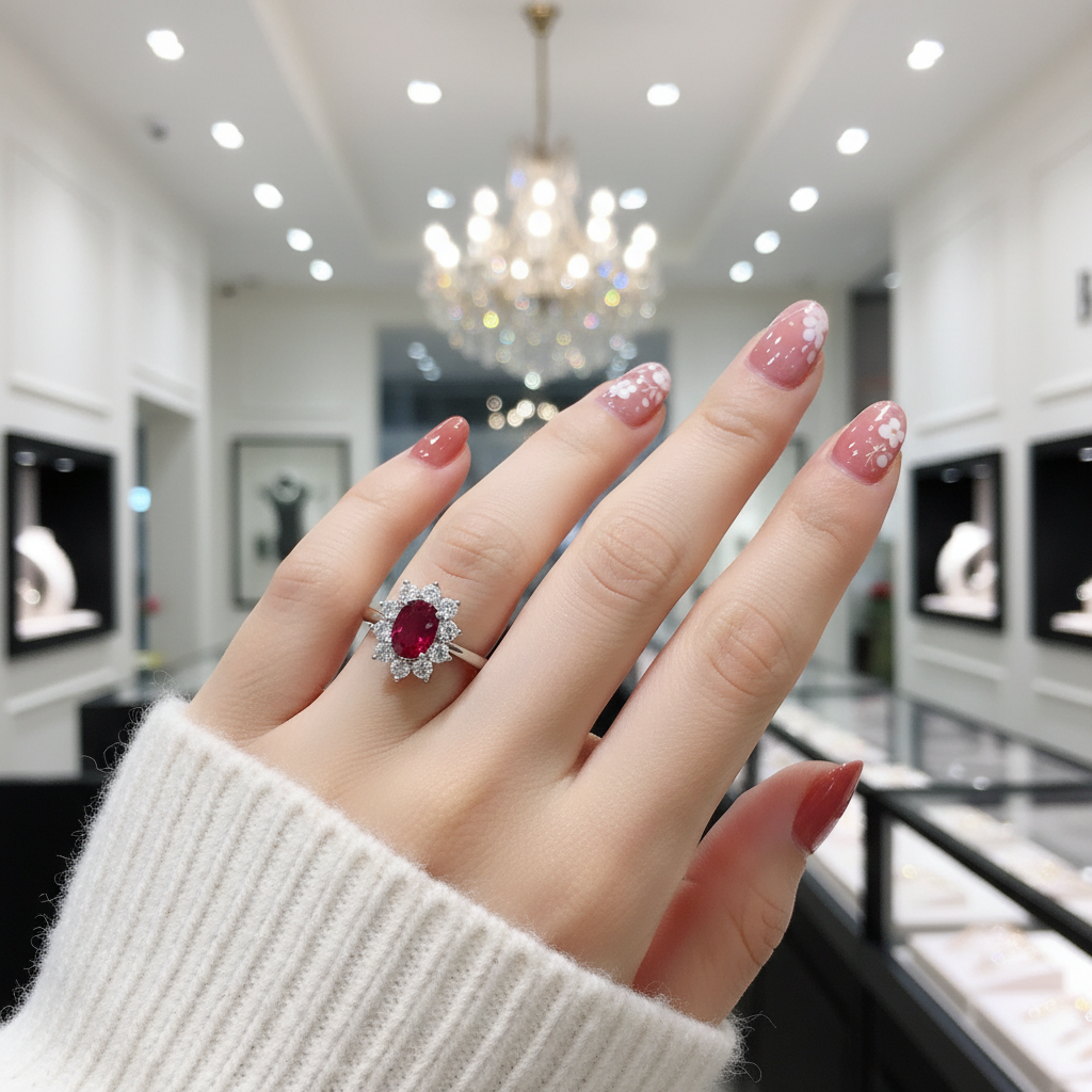 Oval Cut Ruby Engagement Ring-Black Diamonds New York