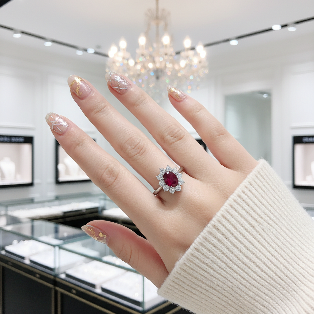 Oval Cut Ruby Engagement Ring-Black Diamonds New York