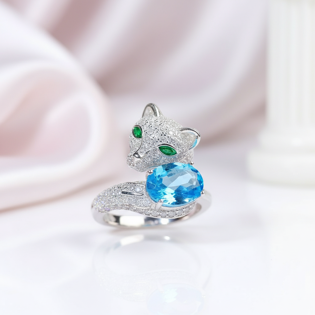 Oval Cut Topaz Cat Ring-Black Diamonds New York