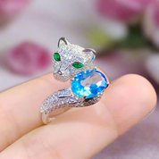 Oval Cut Topaz Cat Ring-Black Diamonds New York