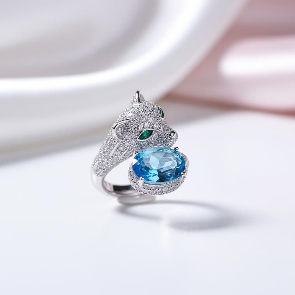 Oval Cut Topaz Cat Ring-Black Diamonds New York