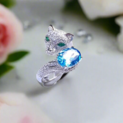 Oval Cut Topaz Cat Ring-Black Diamonds New York