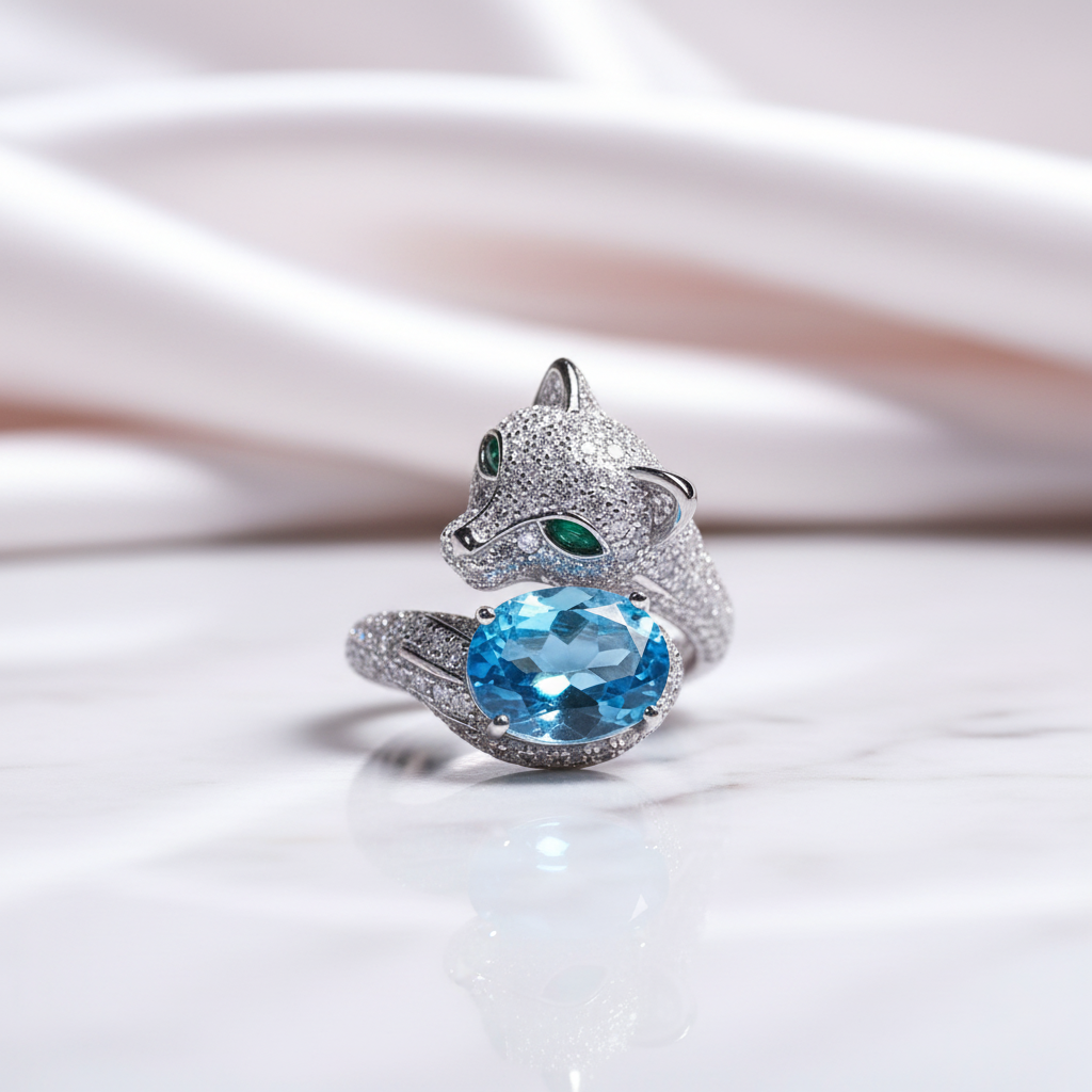 Oval Cut Topaz Cat Ring-Black Diamonds New York